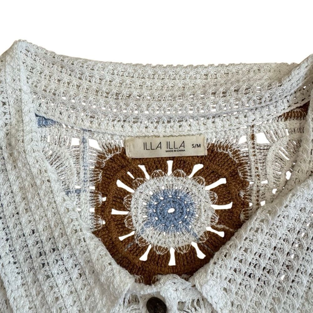 ILLA ILLA Women's Crochet Button Down Blouse Size S/M - Picture 4 of 5